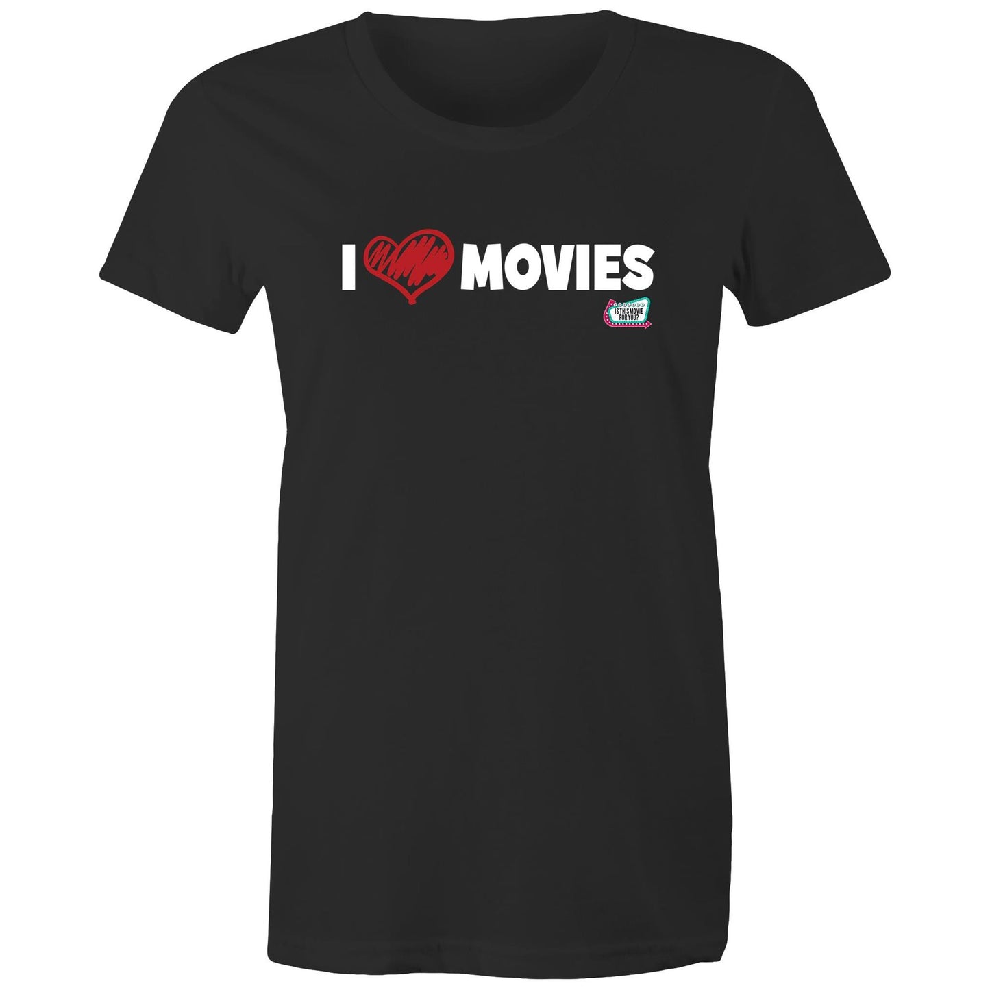 'I Love Movies' - Is This Movie For You? (white font) - AS Colour - Women's Maple Tee