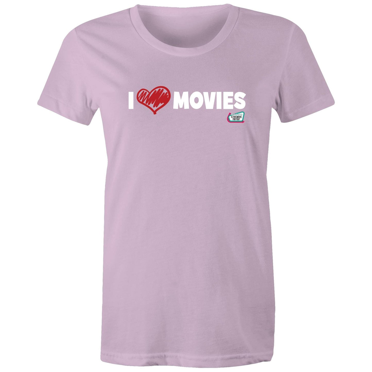 'I Love Movies' - Is This Movie For You? (white font) - AS Colour - Women's Maple Tee