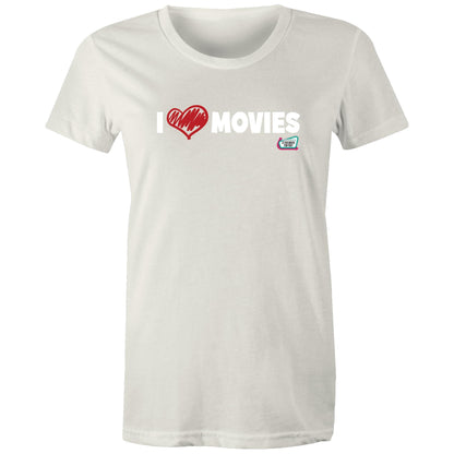 'I Love Movies' - Is This Movie For You? (white font) - AS Colour - Women's Maple Tee