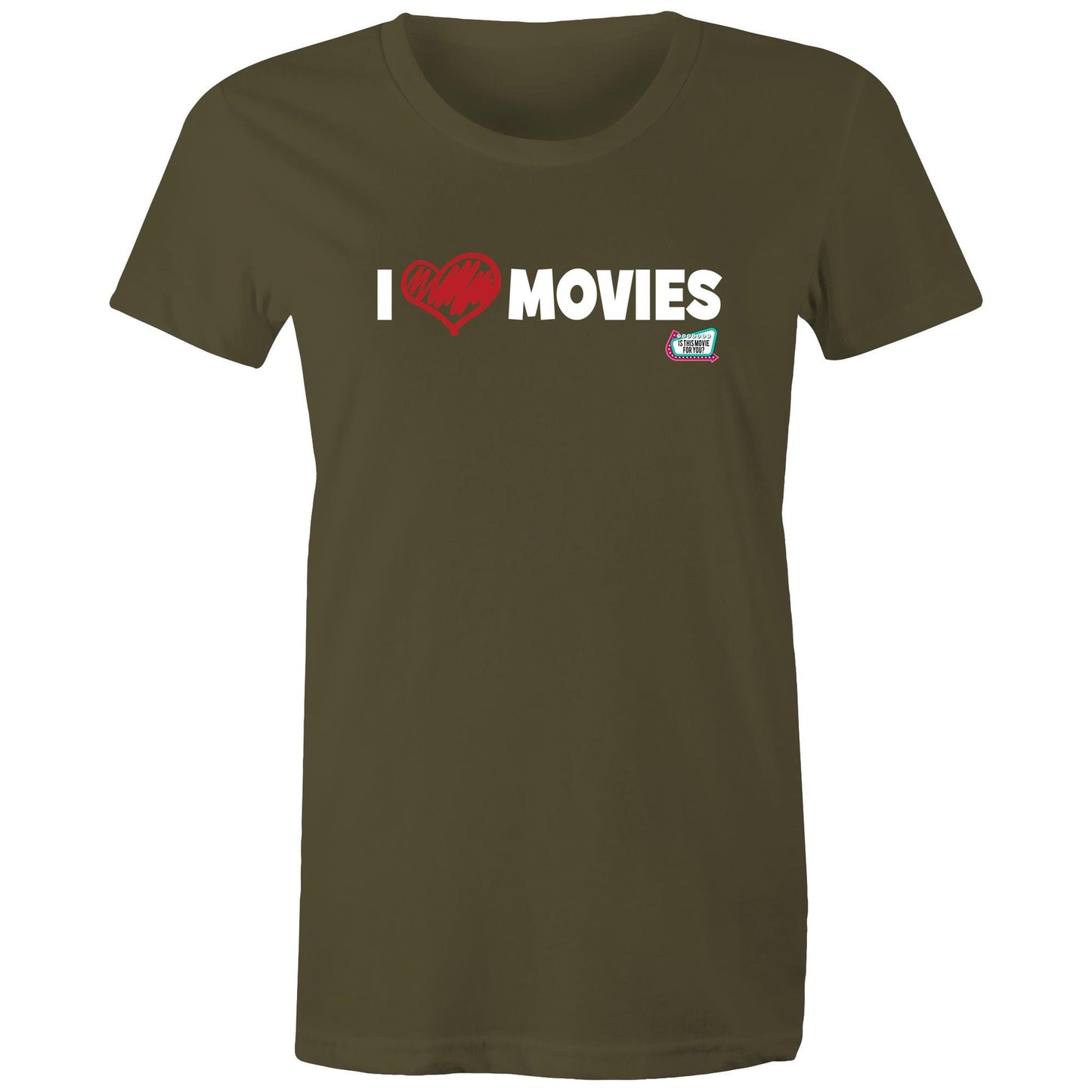 'I Love Movies' - Is This Movie For You? (white font) - AS Colour - Women's Maple Tee
