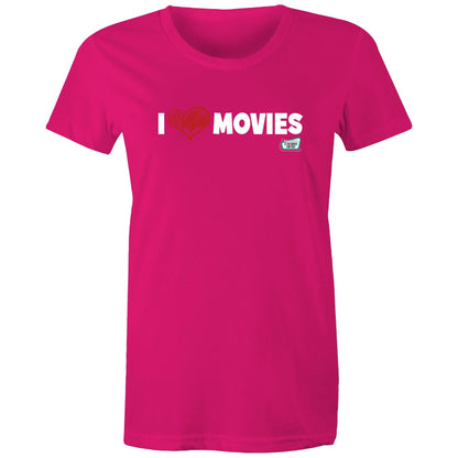 'I Love Movies' - Is This Movie For You? (white font) - AS Colour - Women's Maple Tee