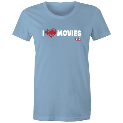 'I Love Movies' - Is This Movie For You? (white font) - AS Colour - Women's Maple Tee