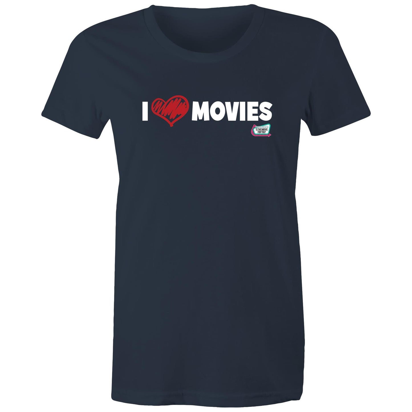 'I Love Movies' - Is This Movie For You? (white font) - AS Colour - Women's Maple Tee